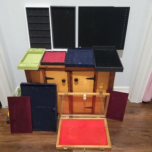VTG Lot 12 Old Jewelry Store Ring Stand Velvet Estate Display cases trays boards
